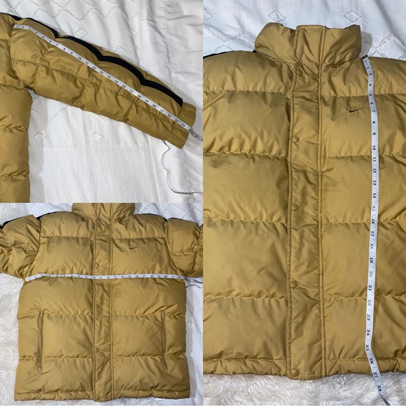 Nike | Rare Vintage Down Puffer Jacket Full Zip Hooded Muted Yellow Black Stripe - Picture 15 of 16